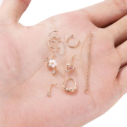 24Pcs 20G Stainless Steel Nose Ring Chain Piercing Double Nose Stud