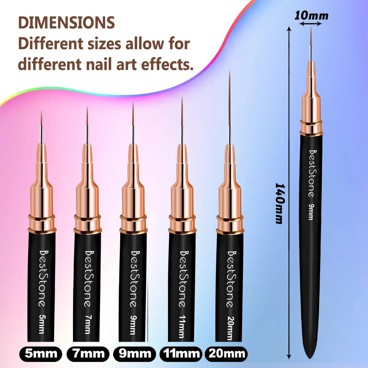 5X Nail Art Liner Brushes for Professional Gel Polish Painting