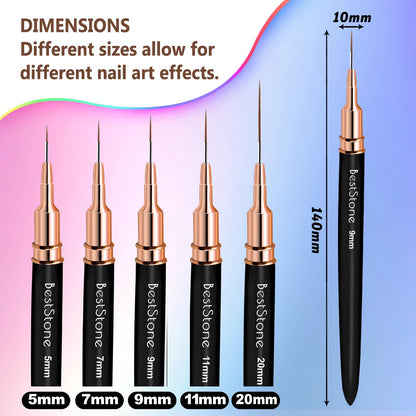 5X Nail Art Liner Brushes for Professional Gel Polish Painting