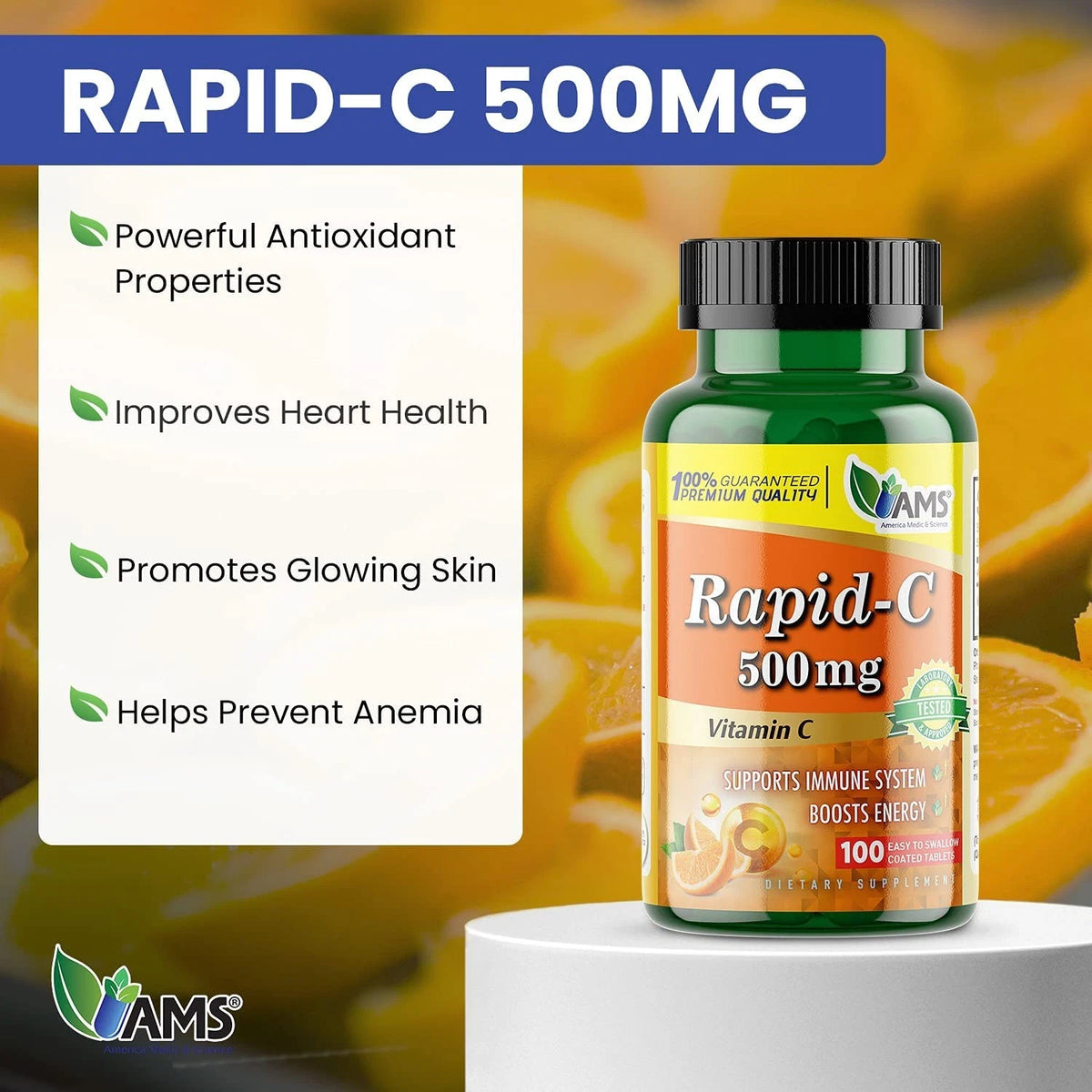 Pack of 5 Rapid-C 500mg Vitamin C 100 Count