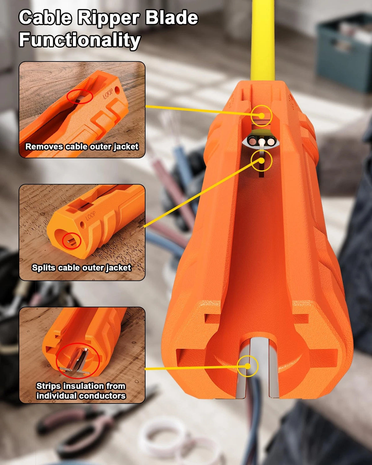 Cable Ripper Multifunctional Stripping Tool 12-14 AWG 12/2 Orange