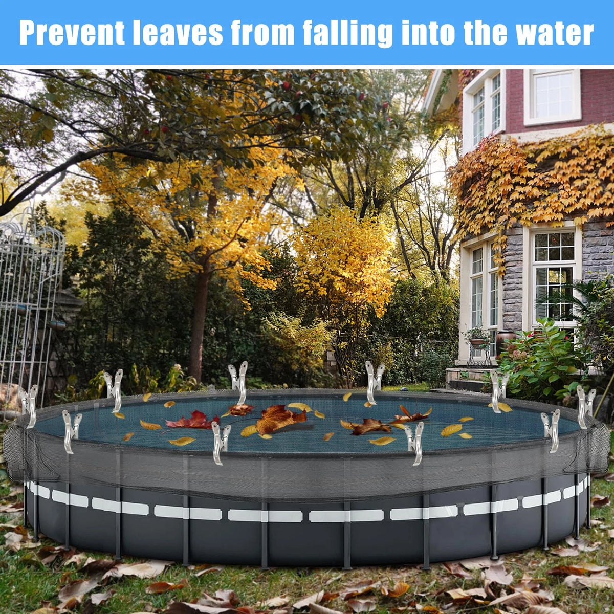 24 Feet Round Pool Leaf Net Cover for Above Ground Pool (Fits 24') - Black