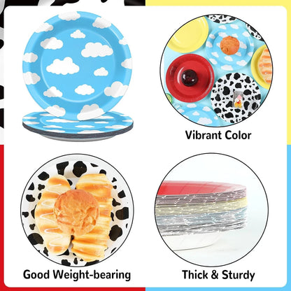 48 Pcs Cartoon Story Birthday Party Paper Plates for Toy Inspire Game Table