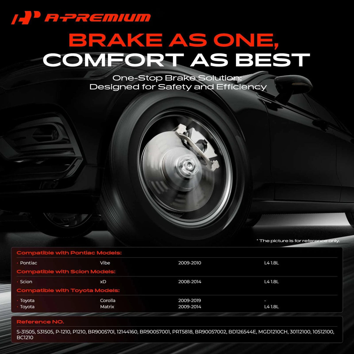 Set of 2 Front Drilled Brake Rotors & Ceramic Pads for Toyota Corolla (2009–2019) S-31505, P-1210