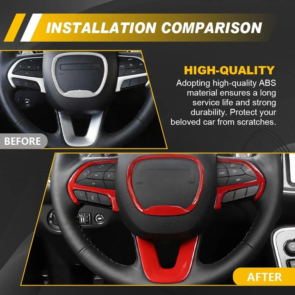 Steering Wheel Trim Cover for Dodge Challenger Charger Durango (2014–2023) Red