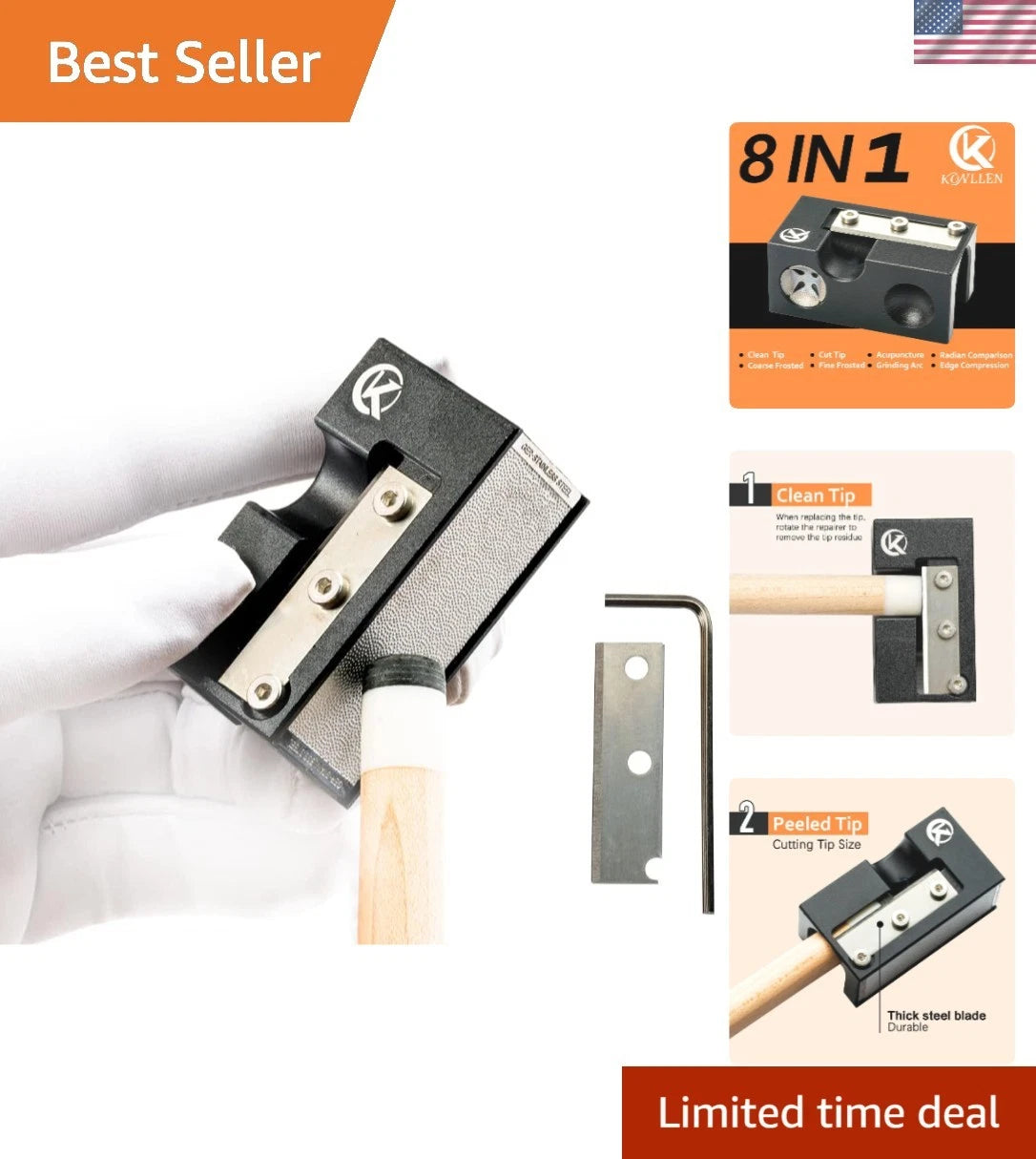 8 in 1 Billiard Cue Repair Tool for Size 9.3mm to 13.2mm Cues