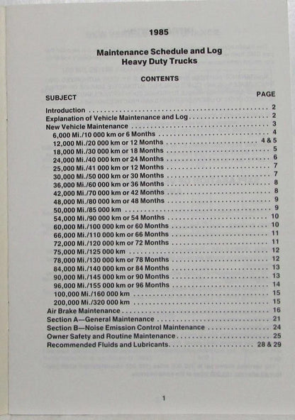 Maintenance Schedule Booklet for GMC Heavy Duty Truck (1985)