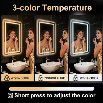LED Bathroom Mirror 16 x 24 Inch, 3 Light Modes (Touch Control)