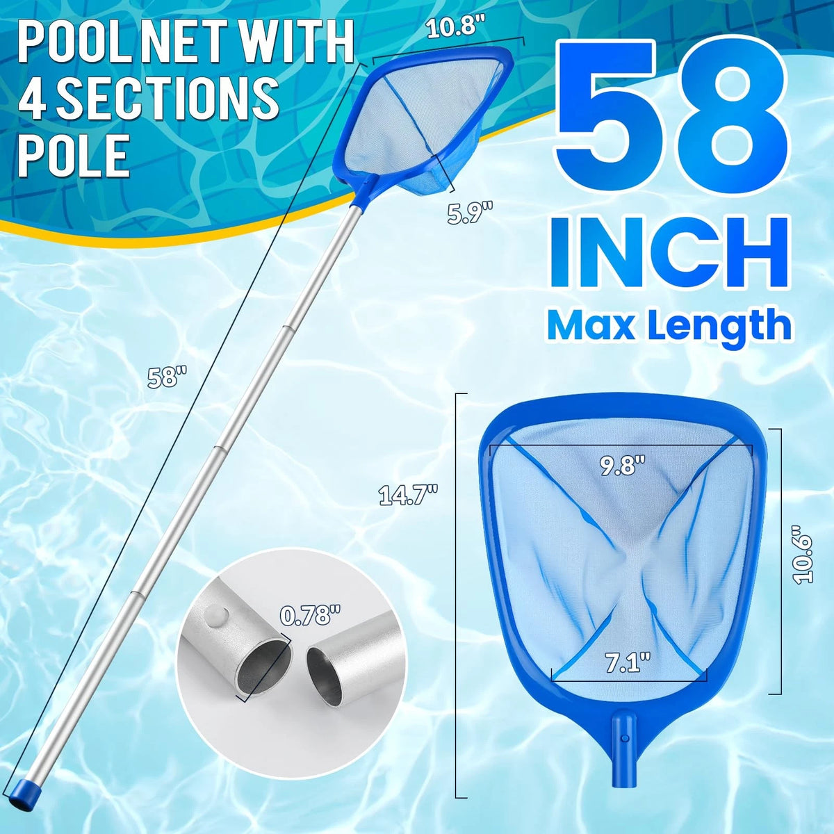 Pool Skimmer Net for Universal Use (Deep Leaf, Reinforced Frame)