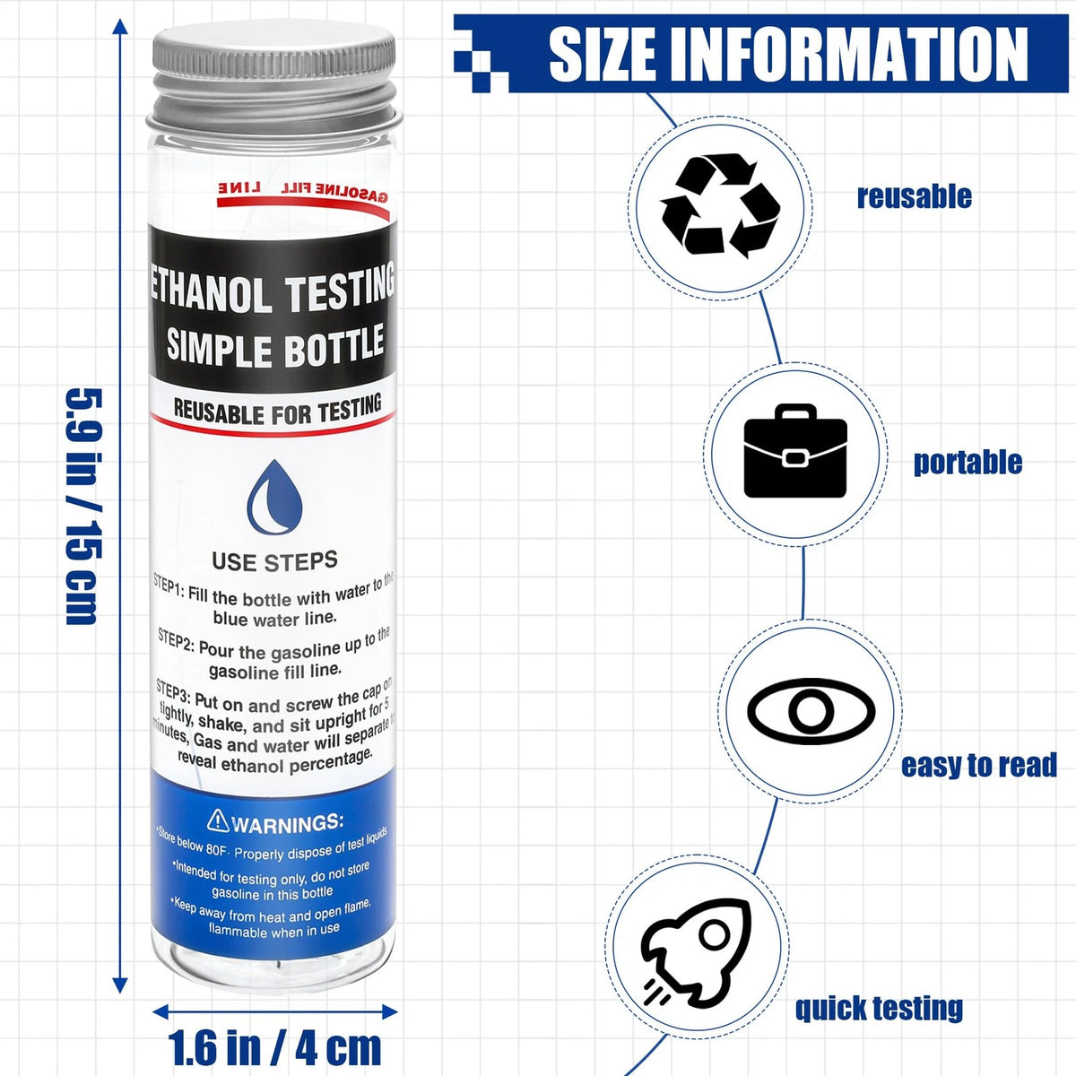 2X E85 Ethanol Tester Bottle for Fuel Octane Level Testing