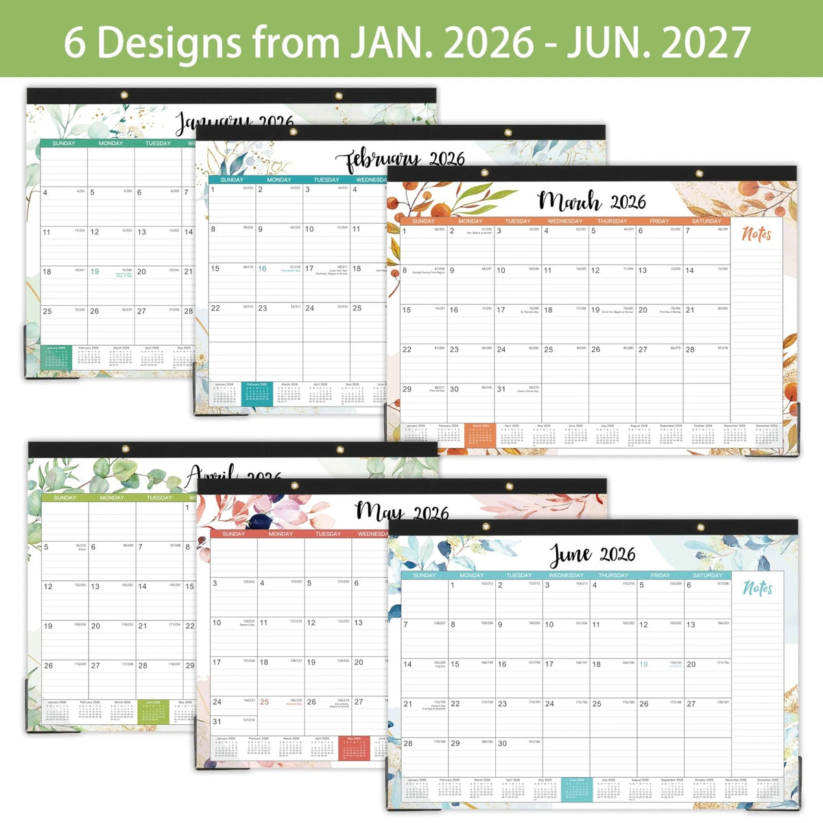 Desk Calendar for 2026-2027 (14.8" x 11.6", White)