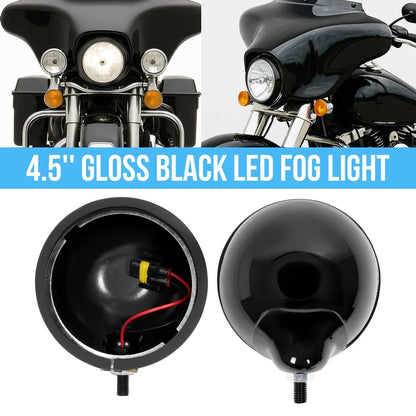 2X 4.5'' Gloss Black LED Fog Light Housing for Harley