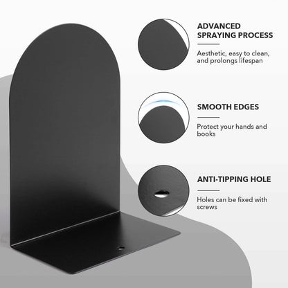 Set of 6 Metal Book Ends for Shelves - Heavy Duty Black