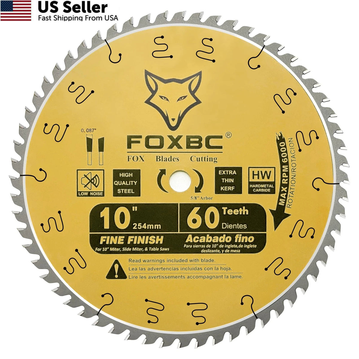 10 Inch Thin Kerf Fine Finish Crosscut Table Saw Blade, 60-Tooth