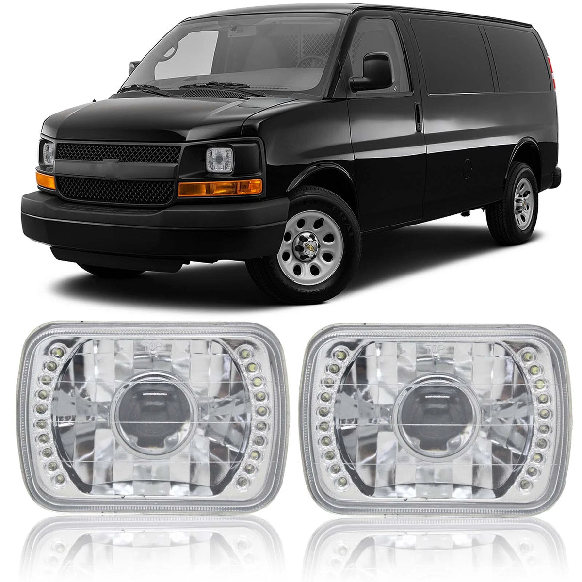 7x6 LED Halo Projector Headlight for Chevy Express Cargo Van (1500 2500 3500)