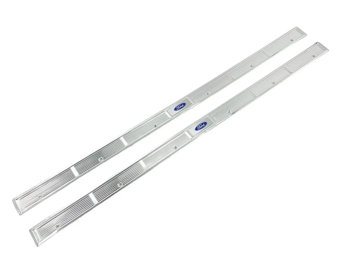 Door Sill Scuff Plates with Blue Decals for 1971–1973 Ford Mustang