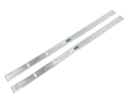 Door Sill Scuff Plates with Blue Decals for 1971–1973 Ford Mustang