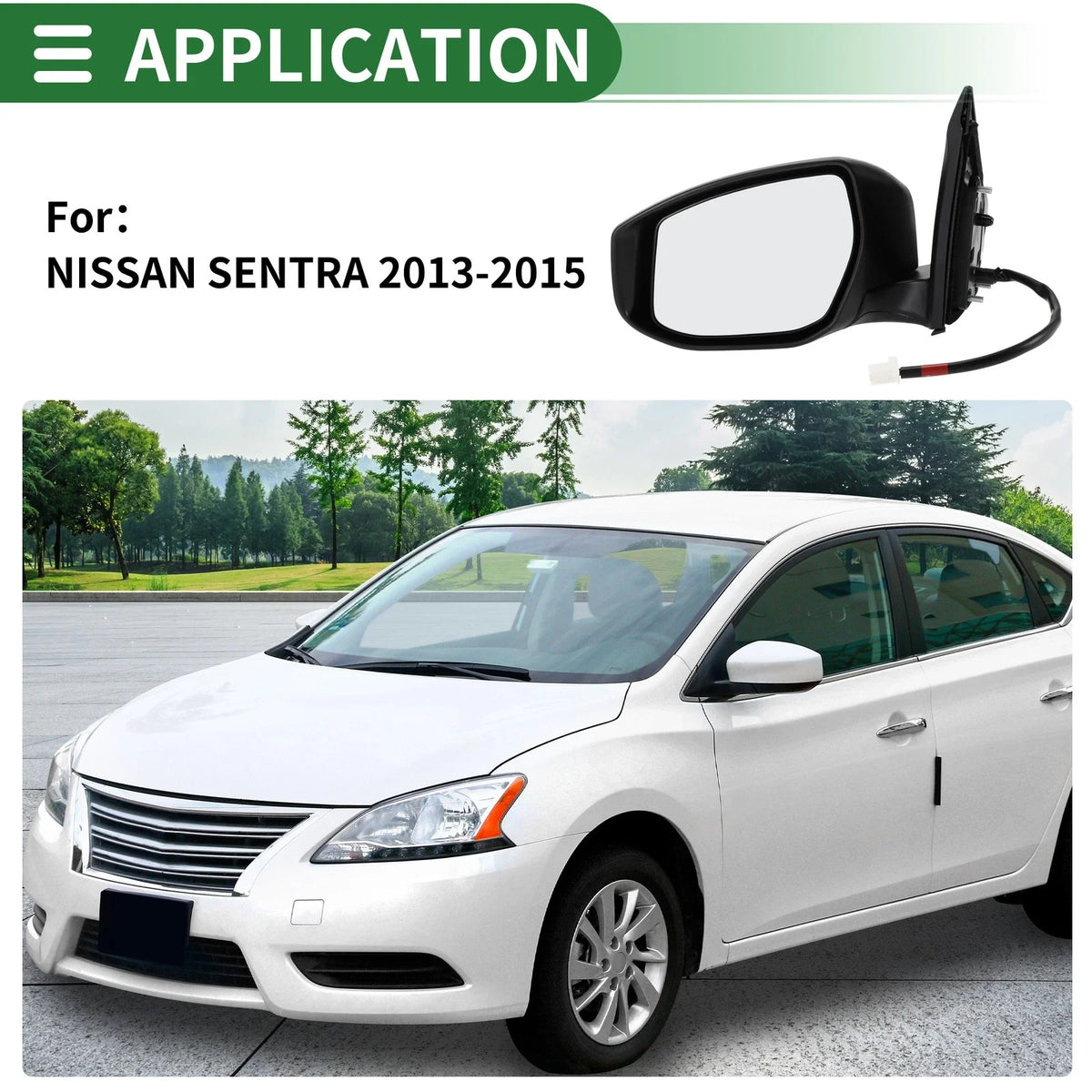 Left Side Door Mirror for Nissan Sentra (2013–2015) Manual Folding Black