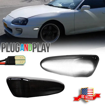 Smoked White LED Front Bumper Side Marker Lights for Toyota Supra (1997–1998)