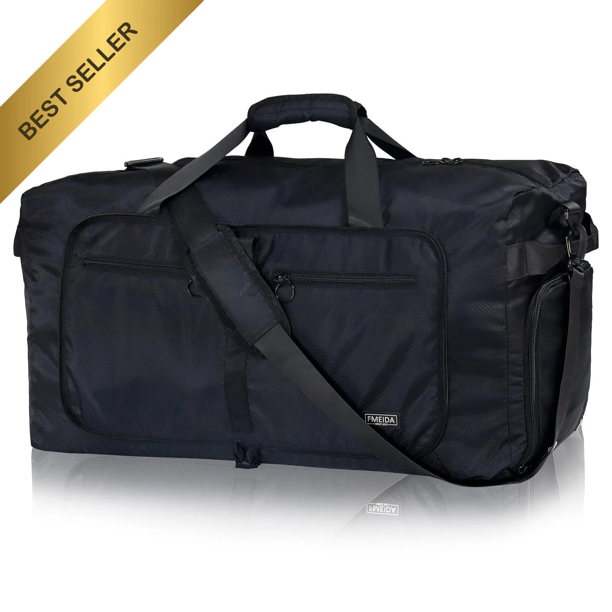 65L Duffle Bag with Shoes Compartment for Travel (Men Women) Black