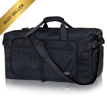 65L Duffle Bag with Shoes Compartment for Travel (Men Women) Black