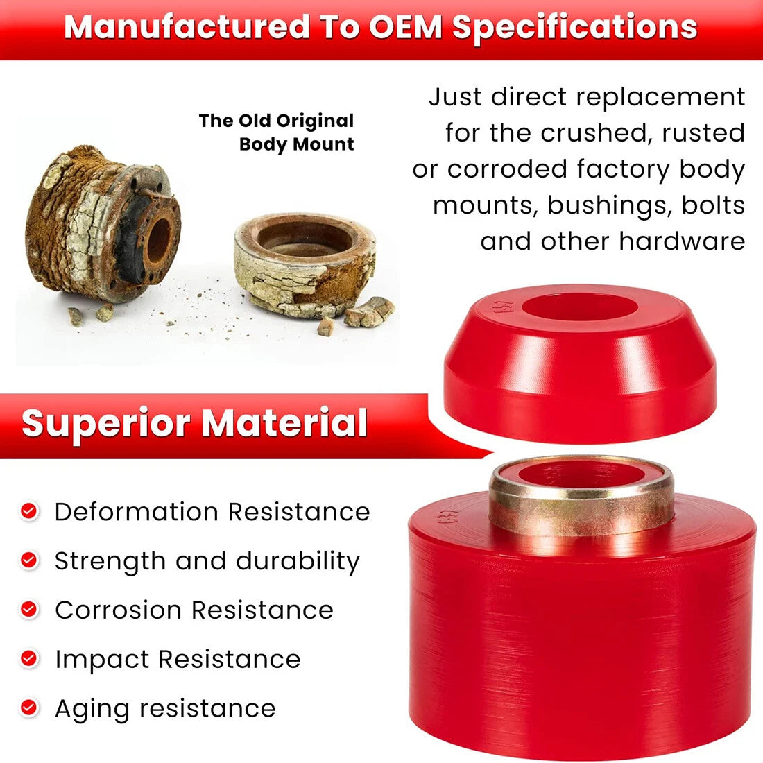 4X Polyurethane Body Cab Mount Bushing Kit for Ford XL XLT XLS (1980–1998)