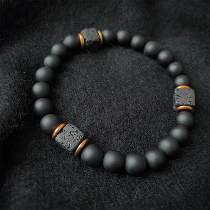8mm Black Onyx & Lava Stone Beads Bracelet for Men