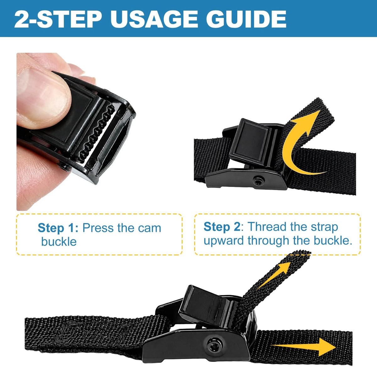 1" x 6ft Adjustable Cam Buckle Lashing Straps Set of 2 Black