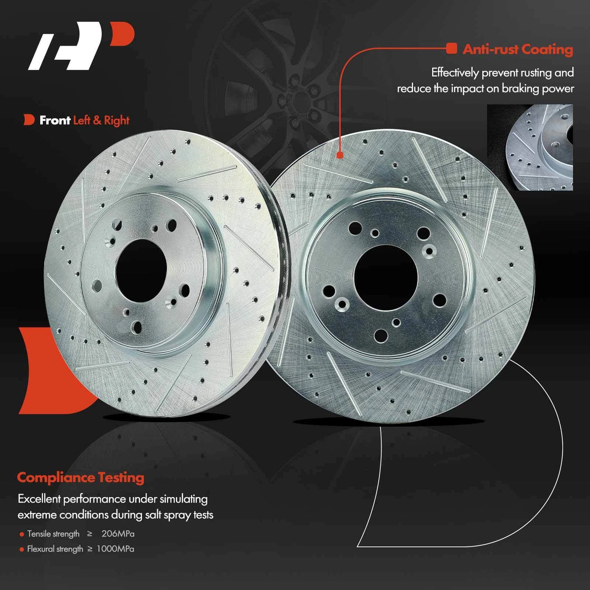 Set of 6 Drilled Brake Rotors + Ceramic Pads for Honda Accord HR-V (S-12140084, D1654)