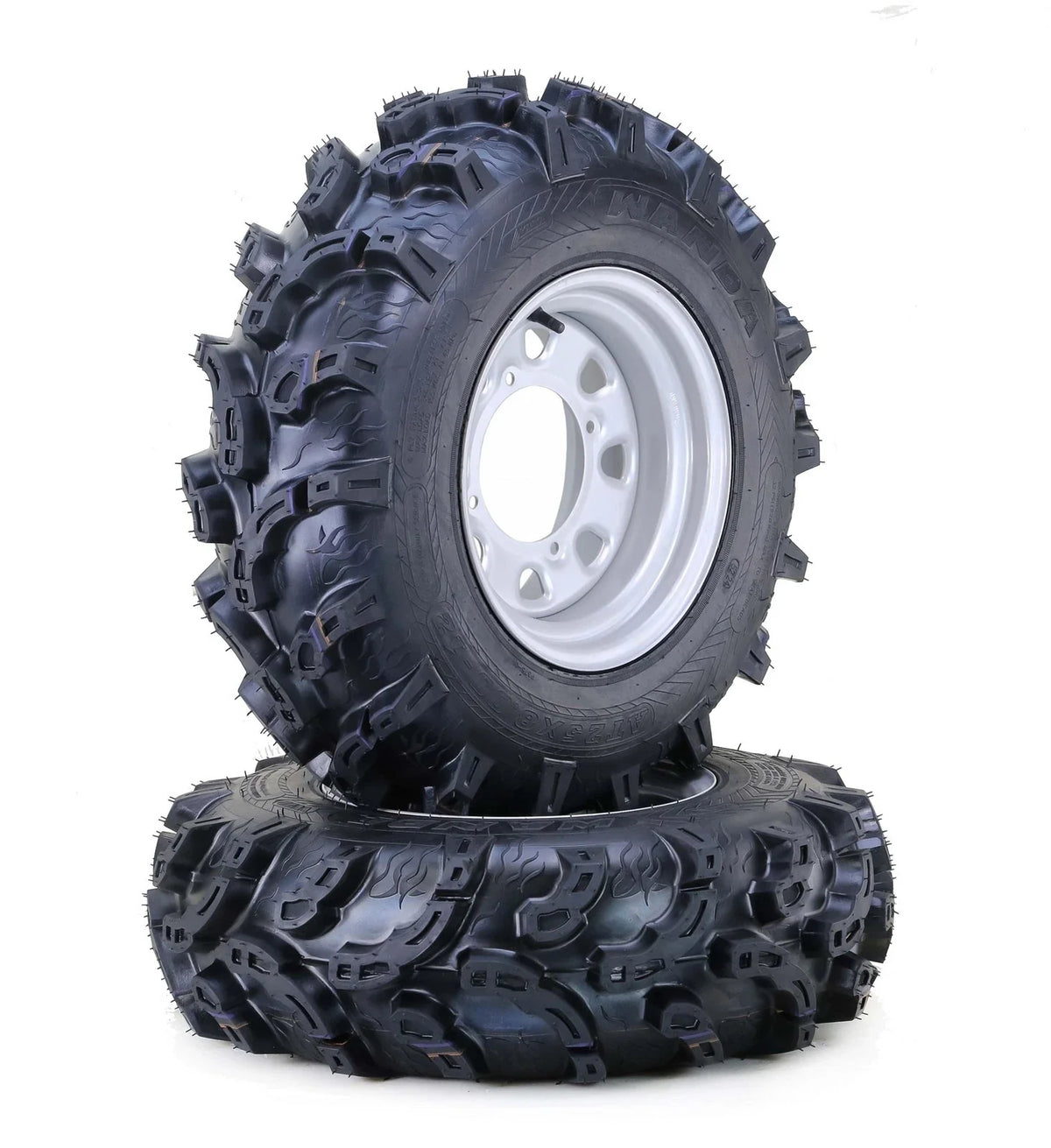 Set of 2 Wanda ATV Tire Wheel Assembly 25x8-12 Super Mud 4-156/4+3 Silver