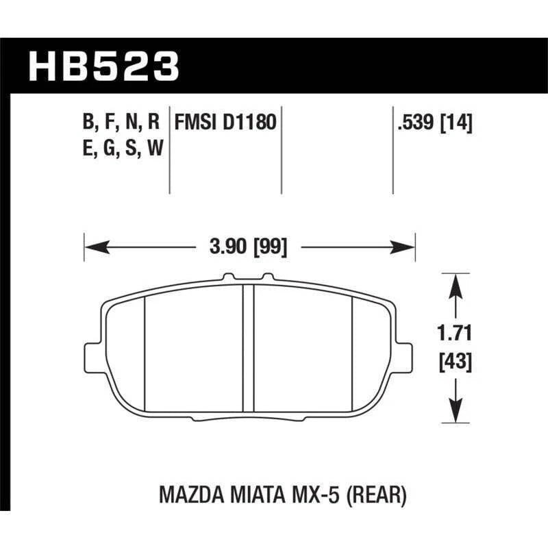 Hawk Performance HPS 5.0 Rear Brake Pads for Mazda MX-5 Miata (2006) HB523B.539