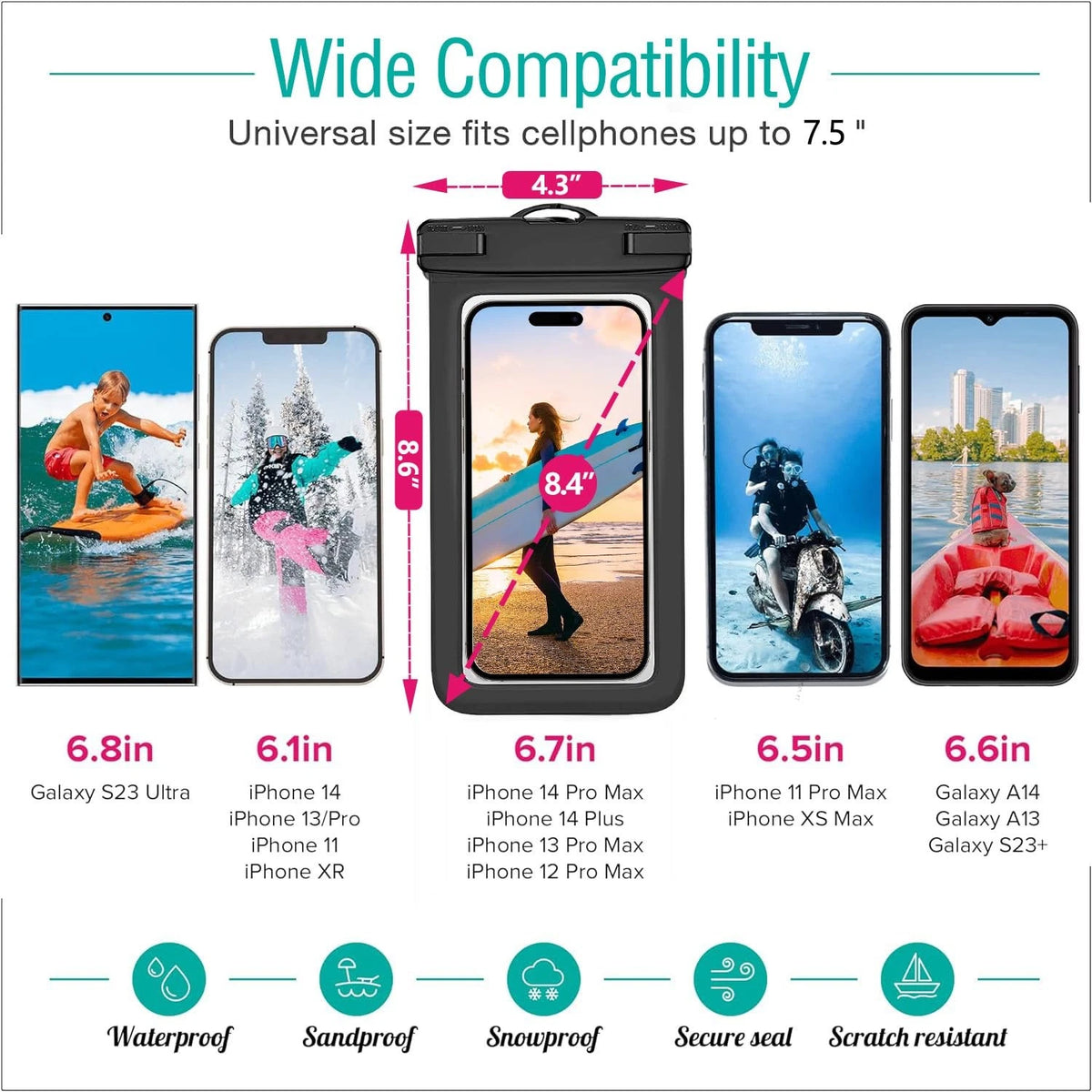 3 Pack Waterproof Phone Pouch IPX8 Universal Multicolor