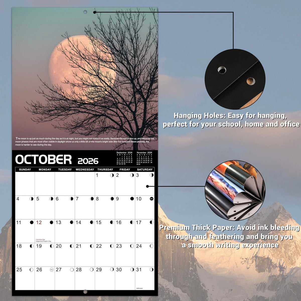 12" x 24" Wall Calendar for 2026-2027, Black