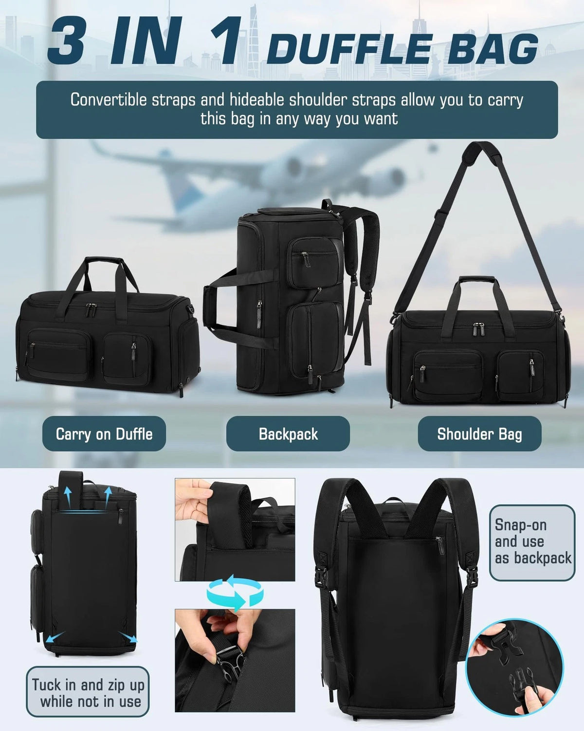 Convertible Garment Bag for Travel (45L) - Black