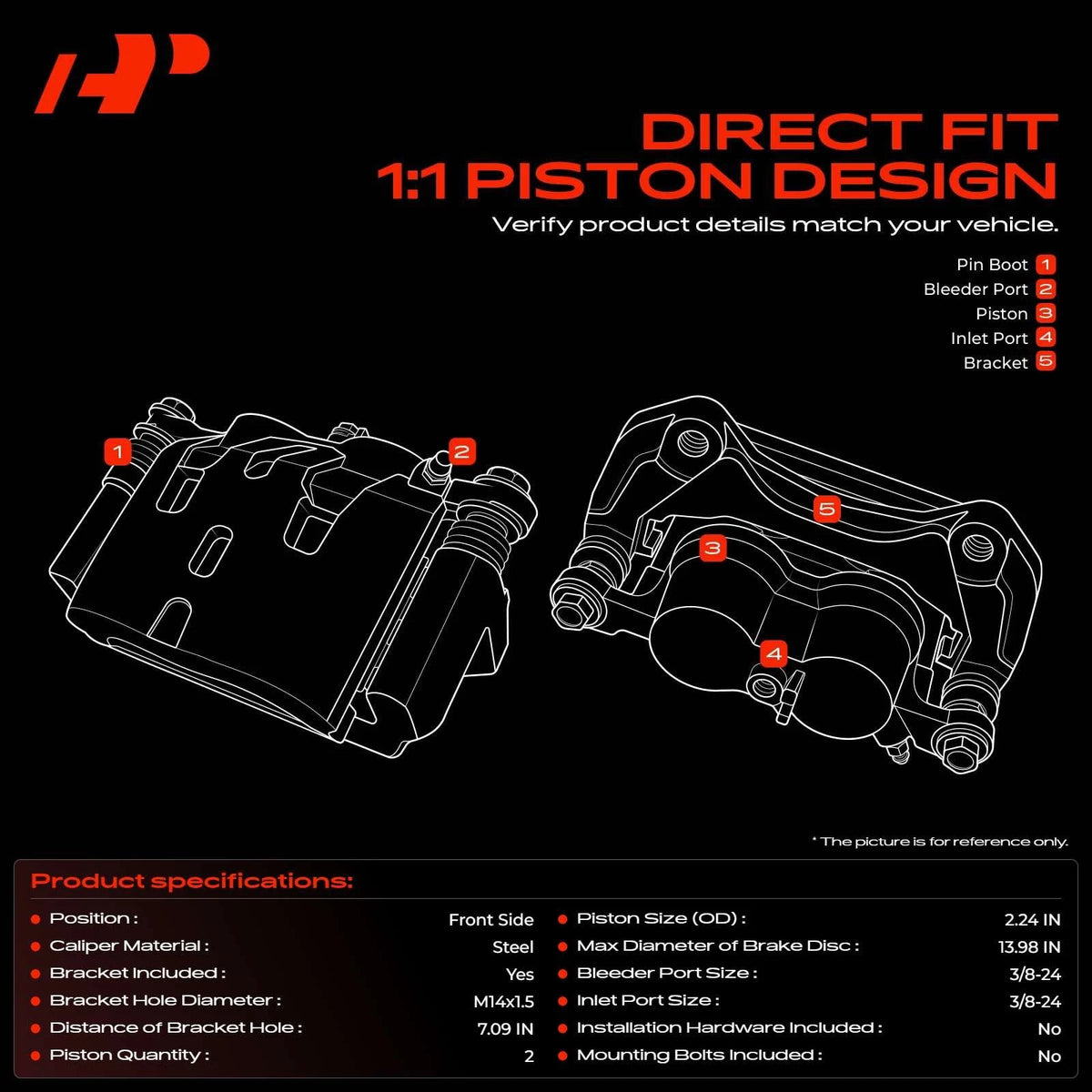 A-Premium Pair Front Brake Calipers for Ford Expedition (2007–2009) - 7L1Z-2B120-A, 7L1Z-2B121-A