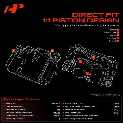 A-Premium Pair Front Brake Calipers for Ford Expedition (2007–2009) - 7L1Z-2B120-A, 7L1Z-2B121-A