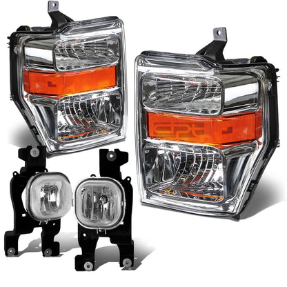 Chrome Amber Headlight + Turn Signal Lamp + OE Bumper Fog Light for SuperDuty (2008–2010)