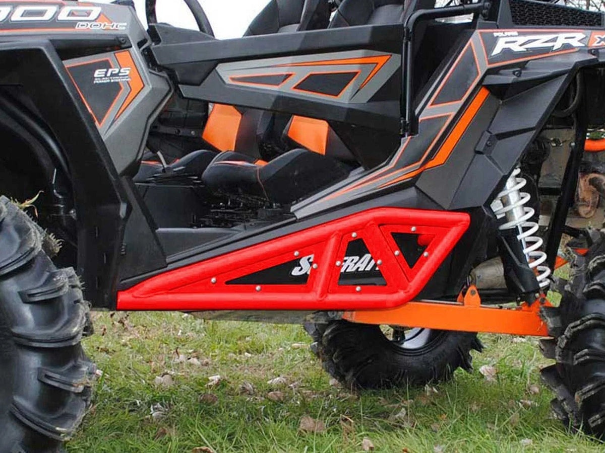 SuperATV Heavy Duty Rock Slider Nerf Bars for Polaris RZR 900/S (2015–2020) Red