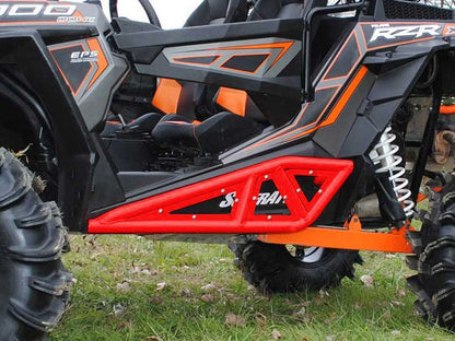 SuperATV Heavy Duty Rock Slider Nerf Bars for Polaris RZR 900/S (2015–2020) Red