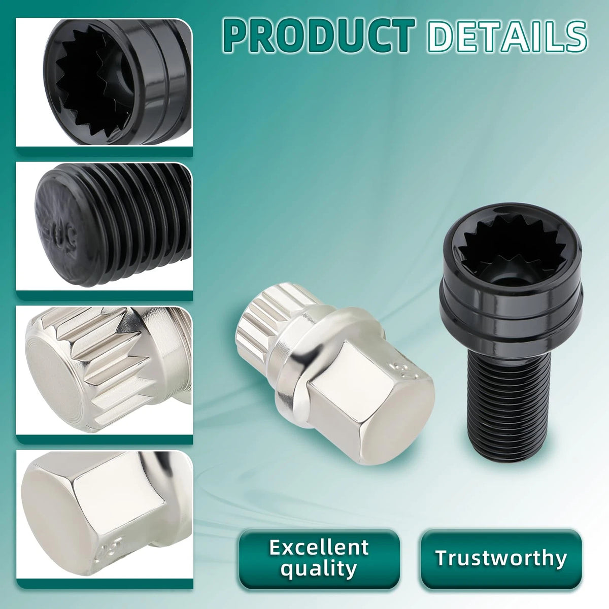 Set of 4 Antitheft Wheel Bolts Lock Lug Nuts M14 x 1.5 for