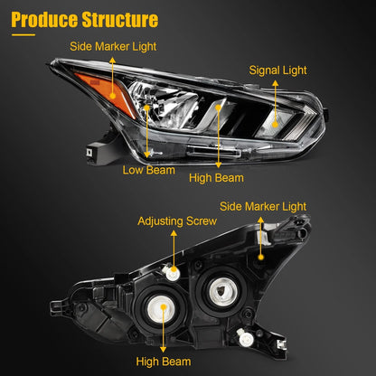 Pair Halogen Headlight Assembly for Nissan Versa (2020–2024)