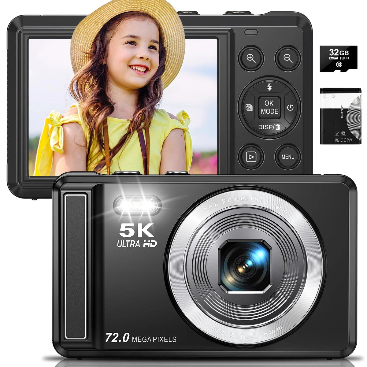 72MP UHD Digital Camera with 16X Zoom for Point and Shoot (2019–2023)