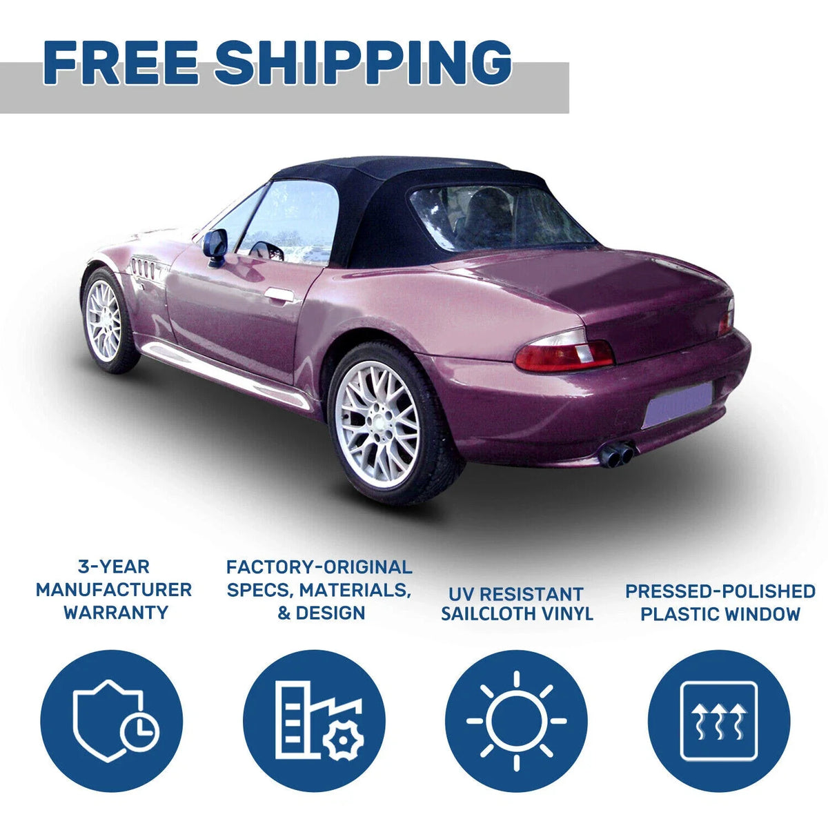 Soft Top Replacement for BMW Z3 Convertible (1996–2002) - Black & Clear Window