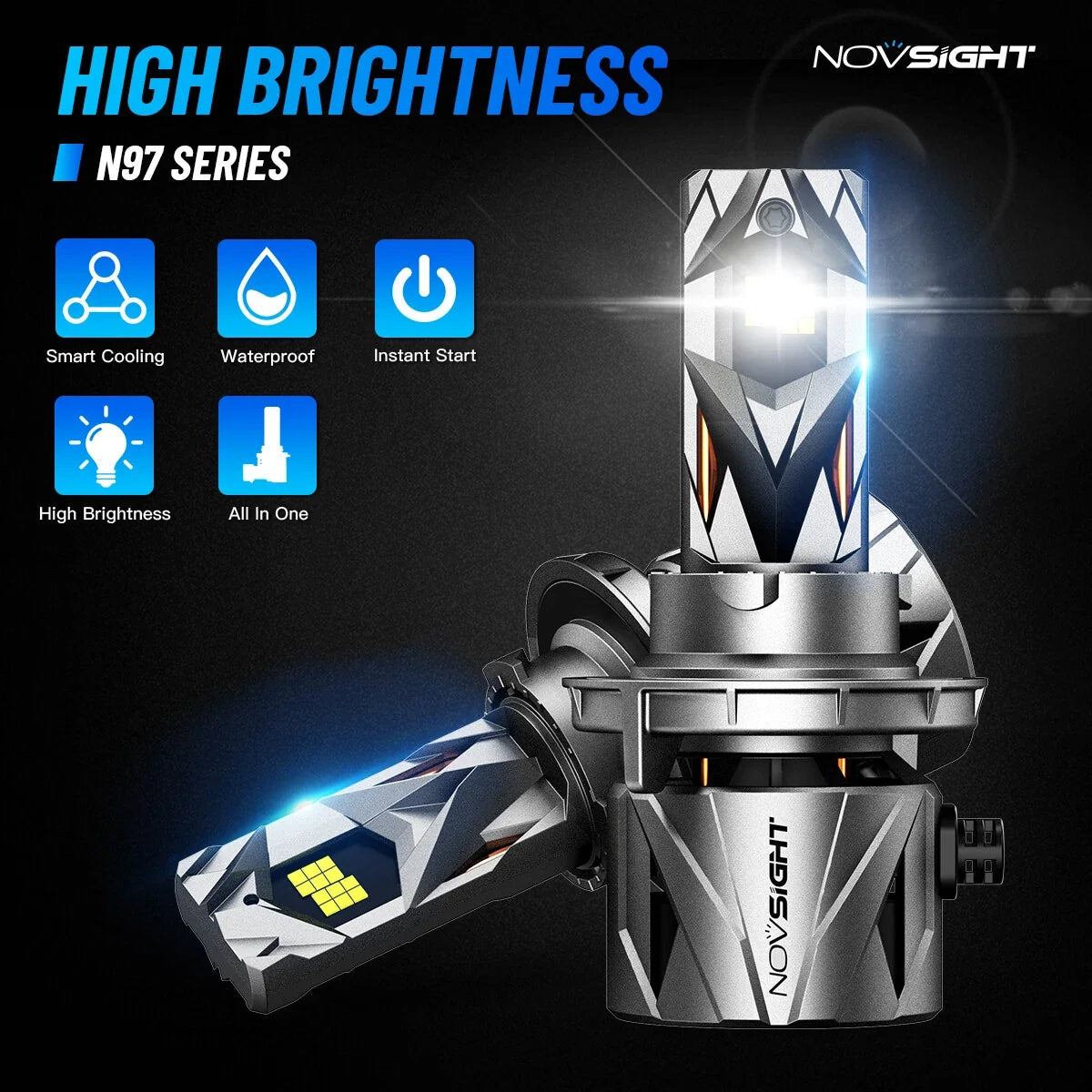 2X H13 9008 LED Headlight Bulbs for 60000LM 6500K