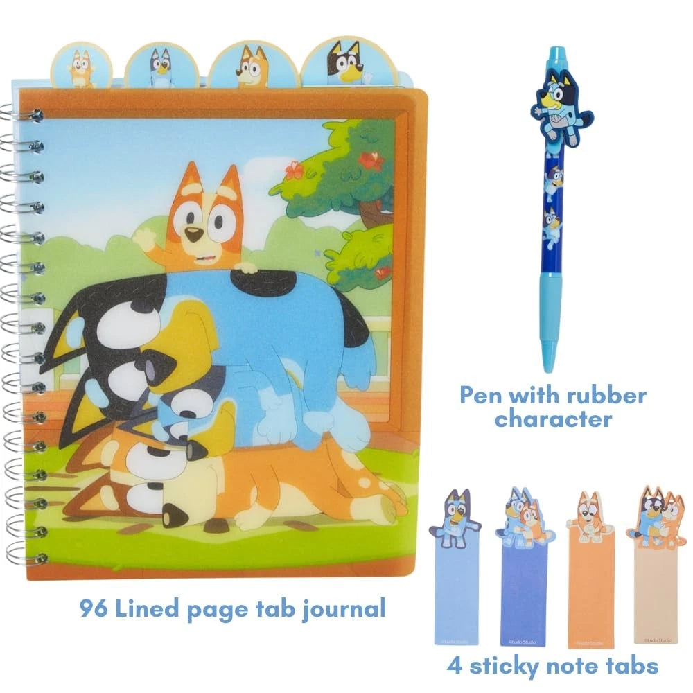 Bluey Tab Journal Spiral Notebook Set with Ballpoint Pen and Sticky Tabs
