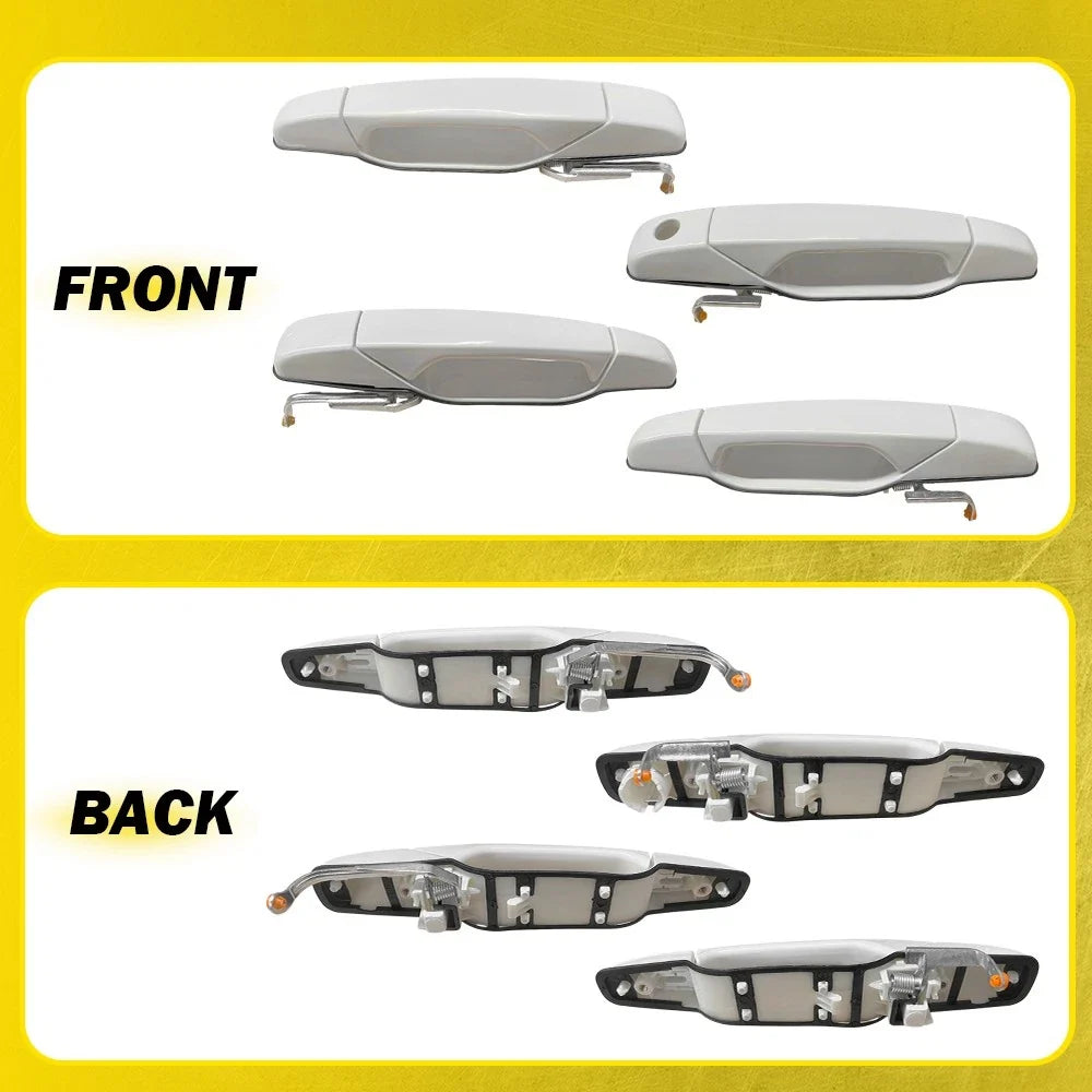 Set of 4 Exterior White Door Handles for Chevy Silverado GMC Sierra (2007–2013)