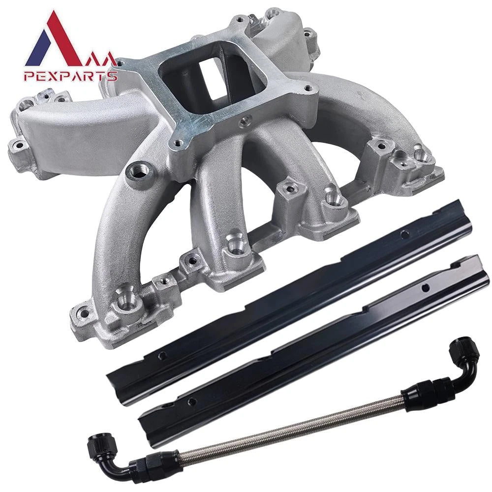 Flange Aluminum EFI Intake Manifold Fuel Rail Combo for GM Gen IV LS3 L92 (28455, 3638)