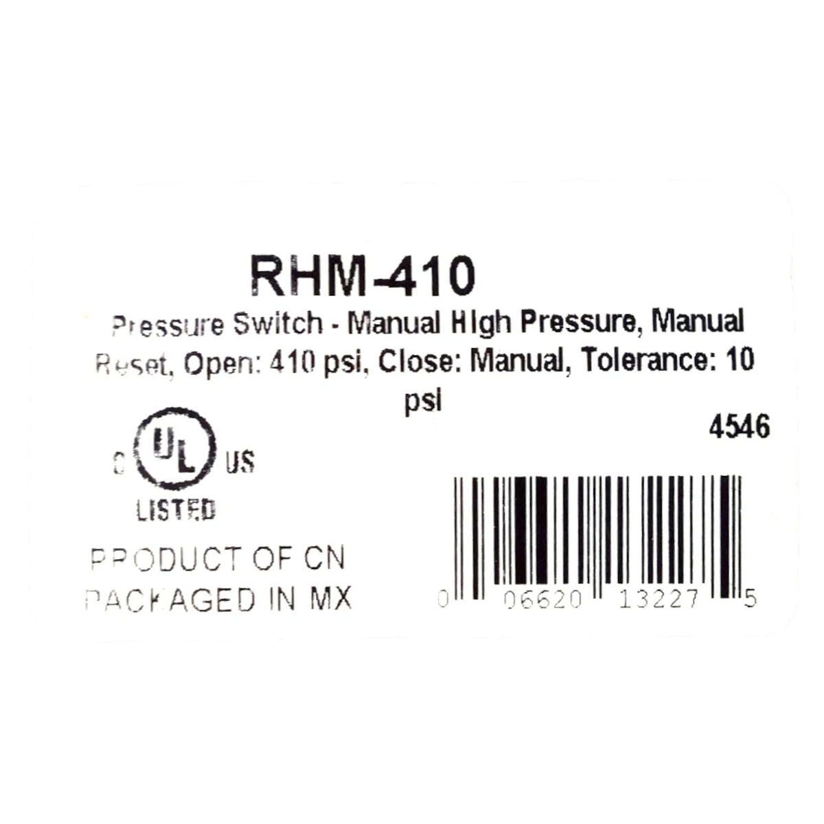 Ranco RHM-410 High Pressure Switch for HVAC Refrigeration