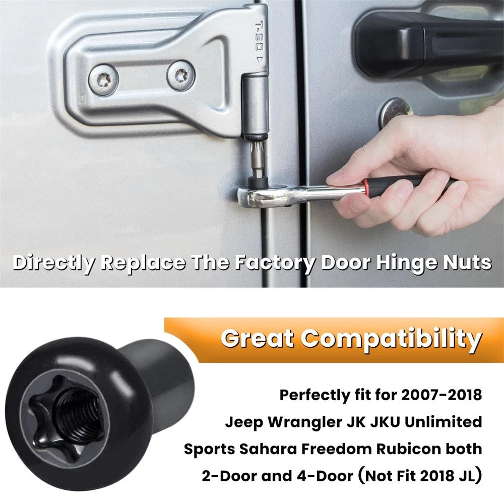 Set of 4 Door Hinge Nuts for Jeep Wrangler JK JKU JL JLU (2007–2020)