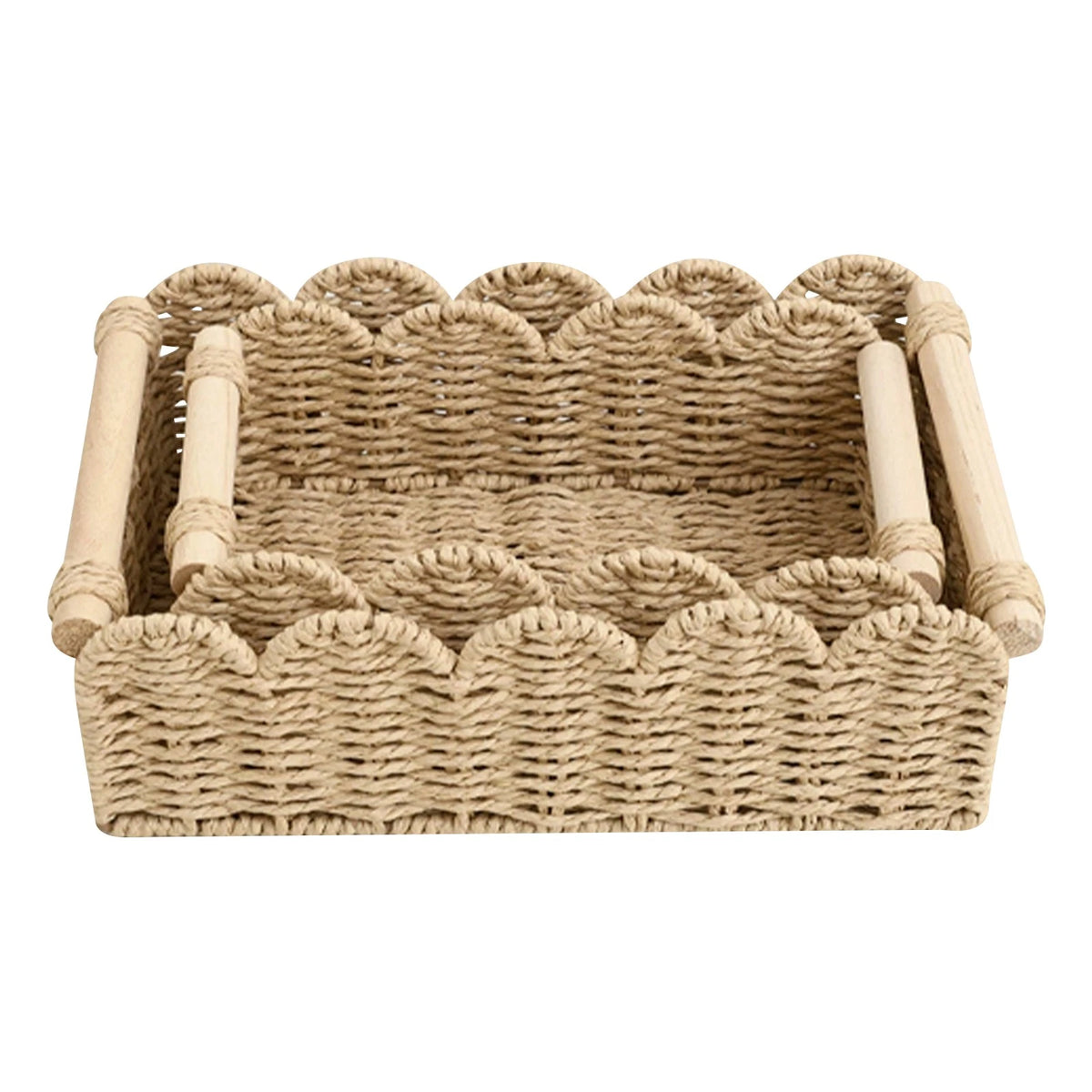 2X Scalloped Edge Hand Woven Baskets for Toilet Paper Storage